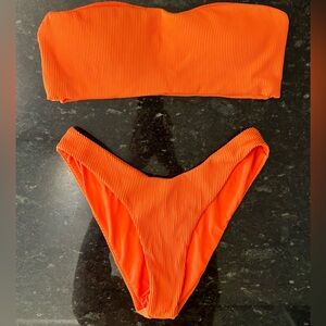 WORN-ONCE Bikini set orange. Bandeau + Bikini Bottom